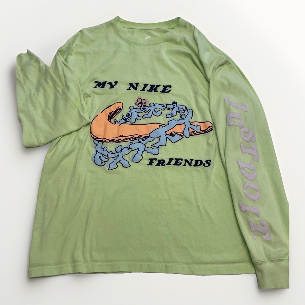 Nike Shirt Men L Lime Green Sportswear Max 90 My Nike Friends‎ Cotton Tee LS